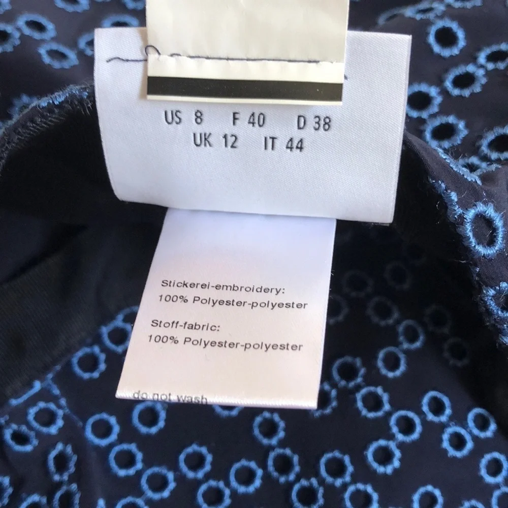 AKRIS PUNTO Eyelet Embroidered Blue Polyester Knee Length Pencil Skirt EUC Sz 8